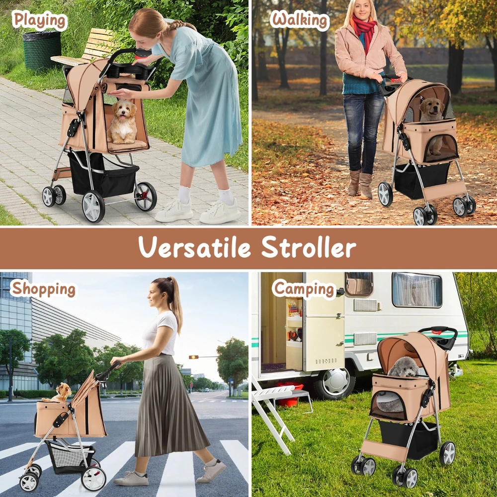 Promotion 4 ratų sulankstomas gyvūnų vežimėlis, smėlio spalvos