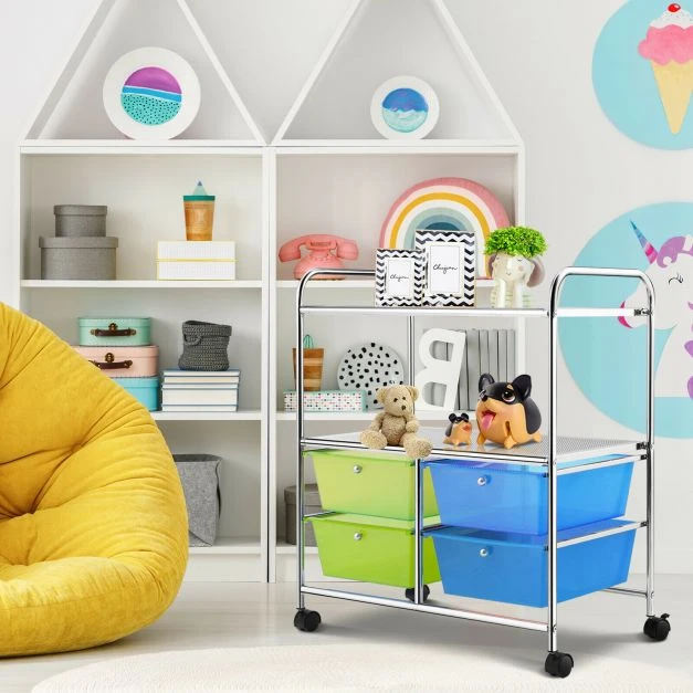 Promotion 4 stalčių vežimėlis su ratukais, mėlyna/žalia