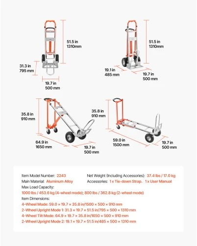 Koduva 4 viename rankinis vežimėlis VEVOR 2243, aliuminio lydinys, iki 453,6kg