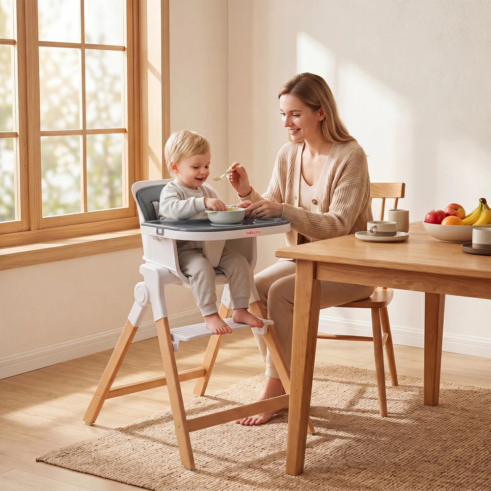Promotion 4 viename transformuojama kūdikio maitinimo kėdutė su nuimamu ir reguliuojamu padėklu, pilka