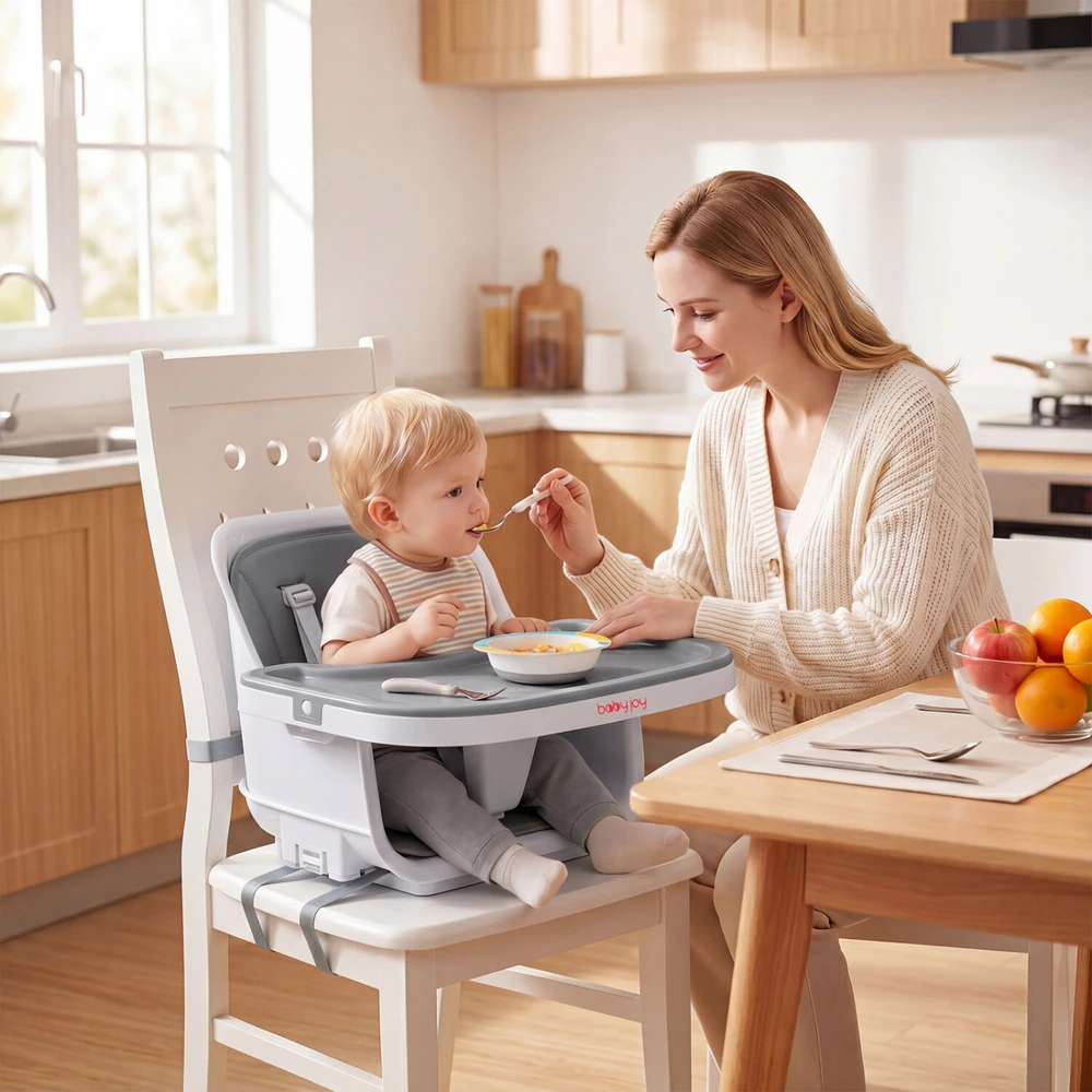 Promotion 4 viename transformuojama kūdikio maitinimo kėdutė su nuimamu ir reguliuojamu padėklu, pilka