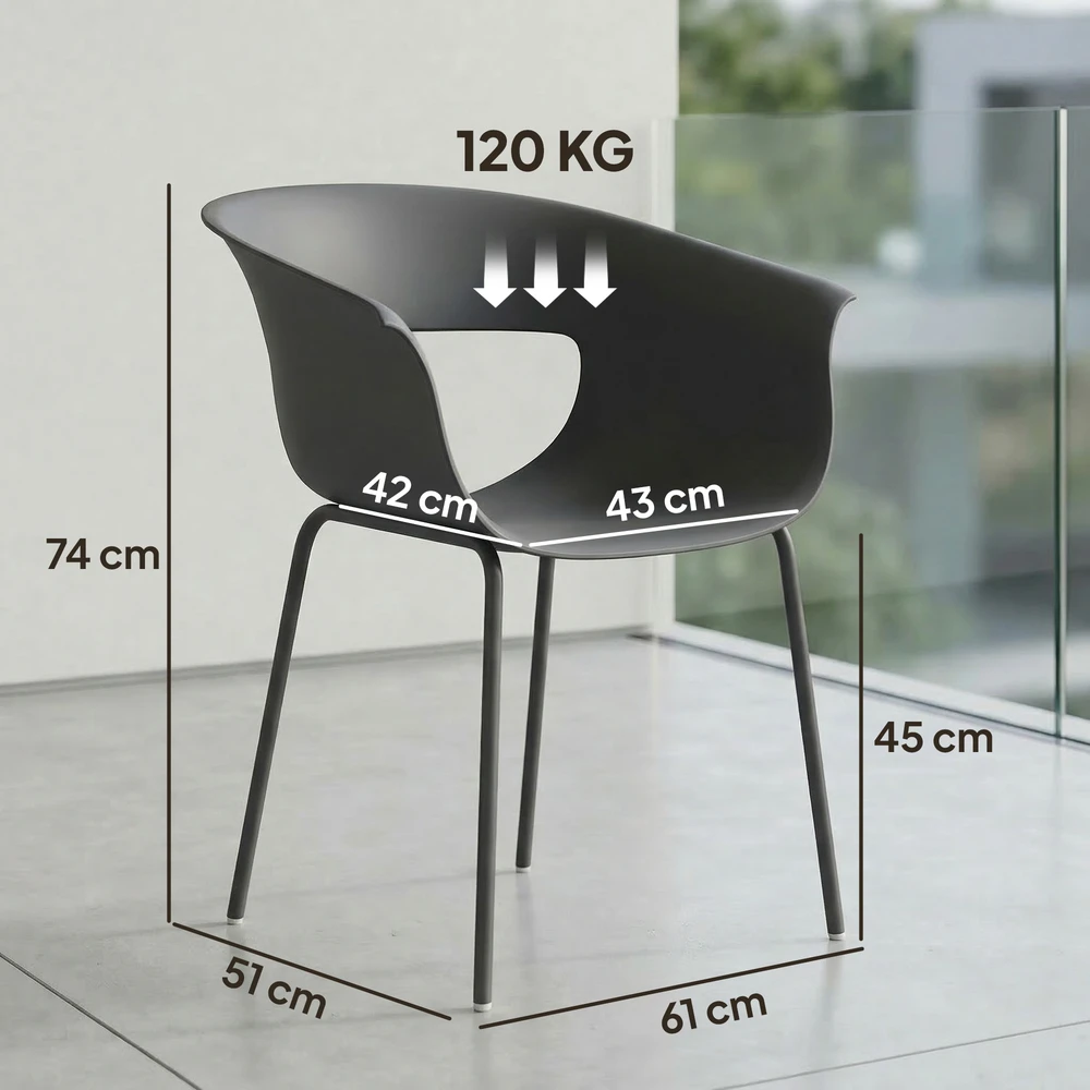 Aosom 4 vnt. sodo kėdžių komplektas, tamsiai pilka, metalas, plastikas, 61 x 51 x 74 cm
