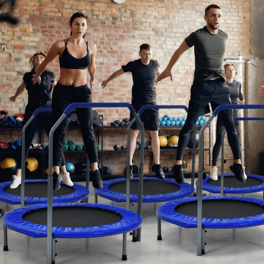 Promotion 40" sulankstomas treniruoklių batutas su 4 lygių rankena ir krepšiu-mėlynas
