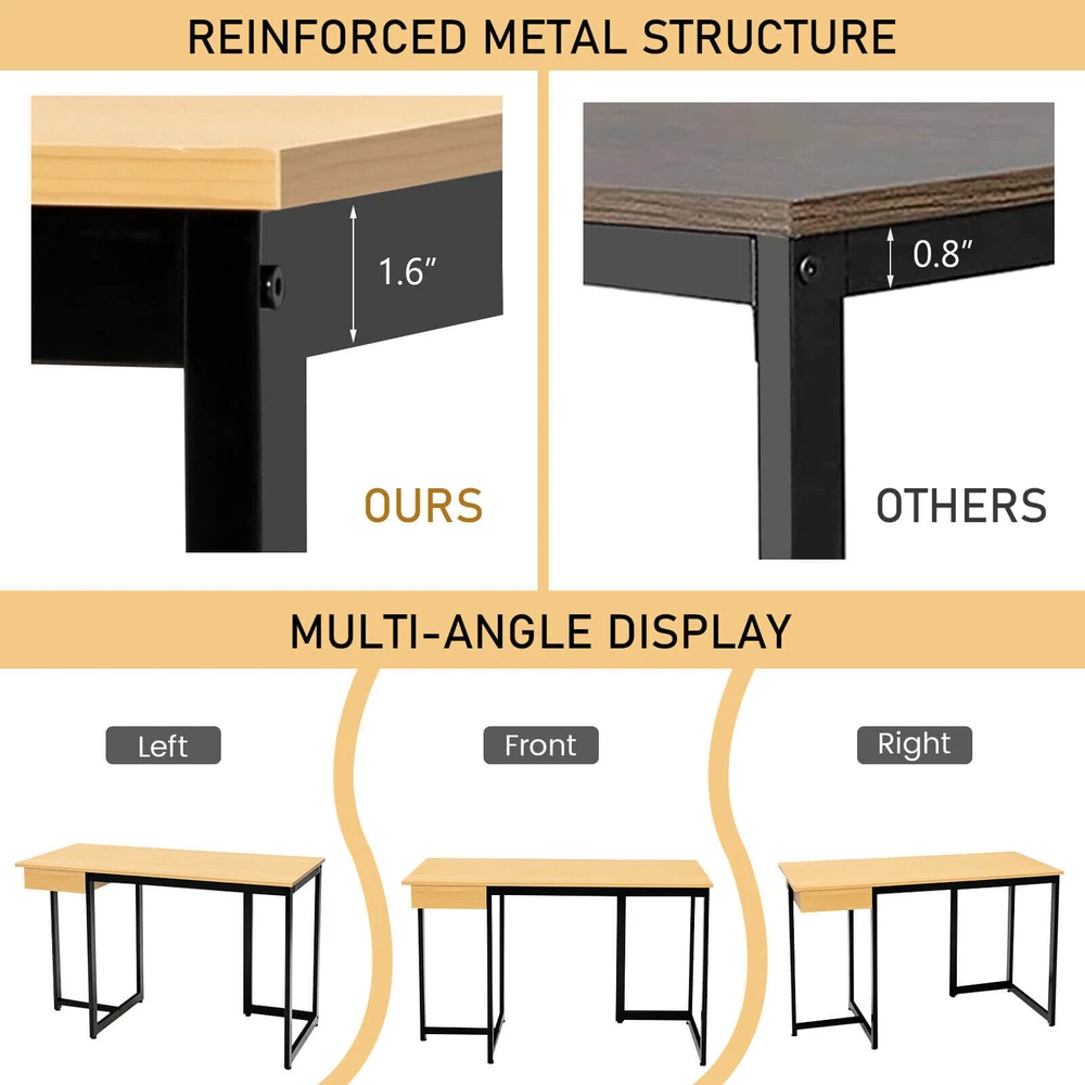 Promotion 48" Kompiuterio stalas su metaliniu rėmu Natūrali