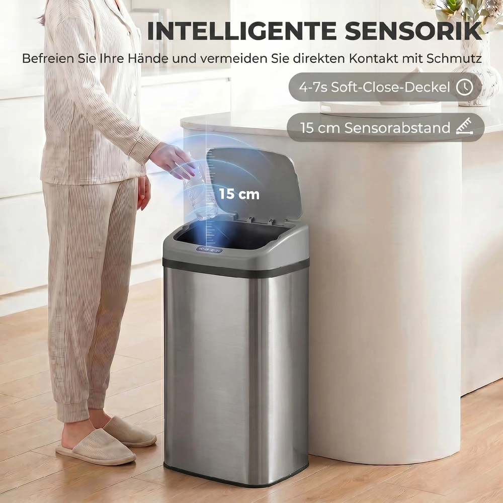 Aosom 48 l sensorinis šiukšliadėžė, sidabrinė, nerūdijantis plienas, ABS