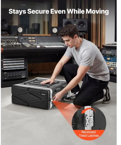 VEVOR 4U rack dėklas, ABS, 48 cm gylis, skirtas stiprintuvams ir DJ mikseriams