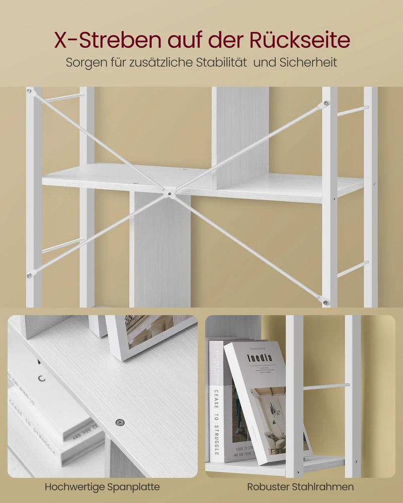 Songmics 5 aukštų daiktų lentyna, 30 x 74 x 154,5 cm, medžio drožlių plokštė ir plienas, balta