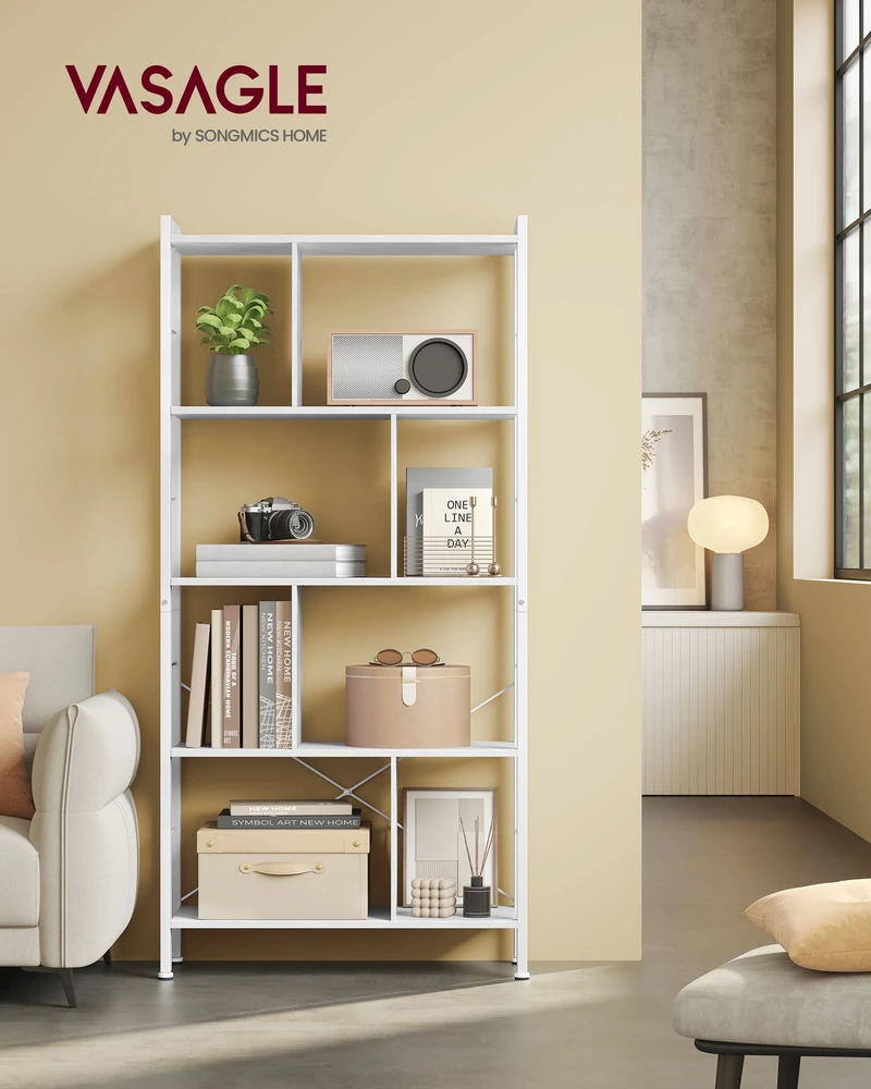Songmics 5 aukštų daiktų lentyna, 30 x 74 x 154,5 cm, medžio drožlių plokštė ir plienas, balta