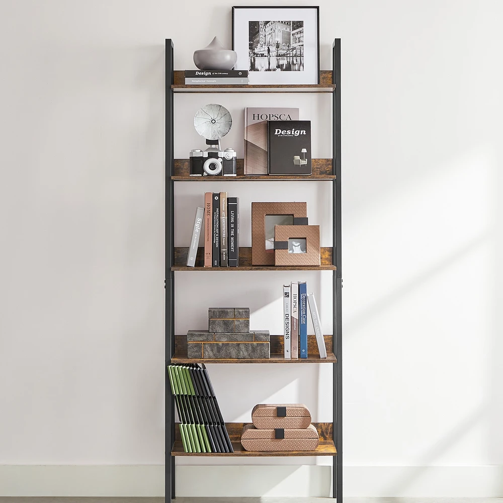 Songmics 5 aukštų knygų lentyna, 30 x 60 x 170 cm, medžio drožlių plokštė ir plienas, ruda-juoda