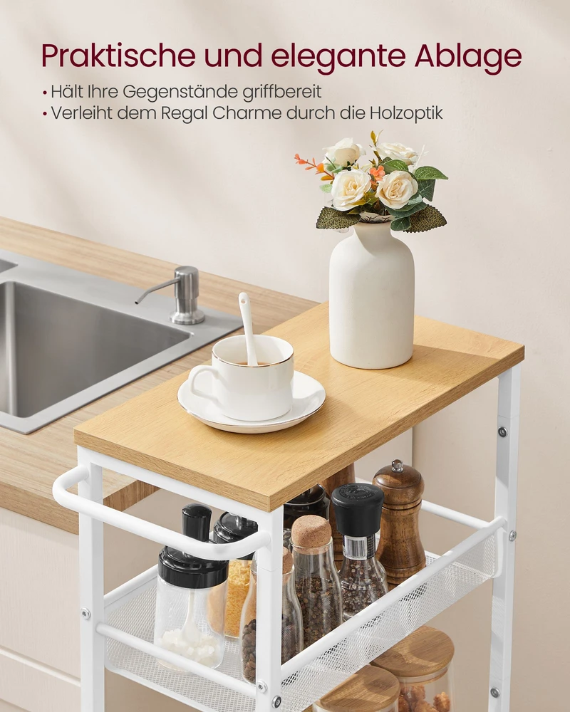 Songmics 5 aukštų mobilus vežimėlis su ratukais, 22 x 45,4 x 99,6 cm, ąžuolo spalvos-baltas