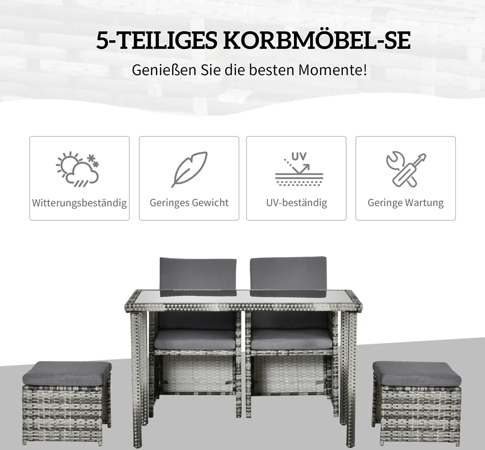 Lauko baldų komplektas Aosom 5 dalių sodo baldų komplektas 4 asmenims, pilkas, su pagalvėlėmis
