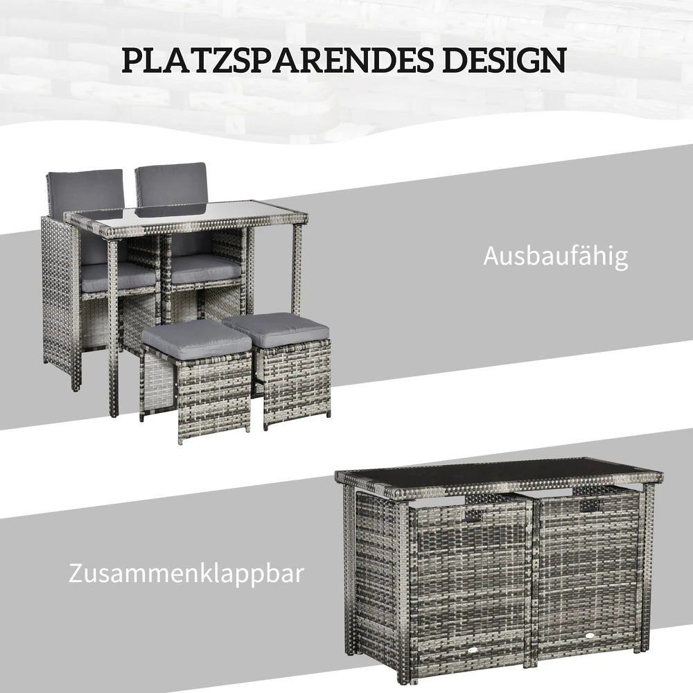 Lauko baldų komplektas Aosom 5 dalių sodo baldų komplektas 4 asmenims, pilkas, su pagalvėlėmis