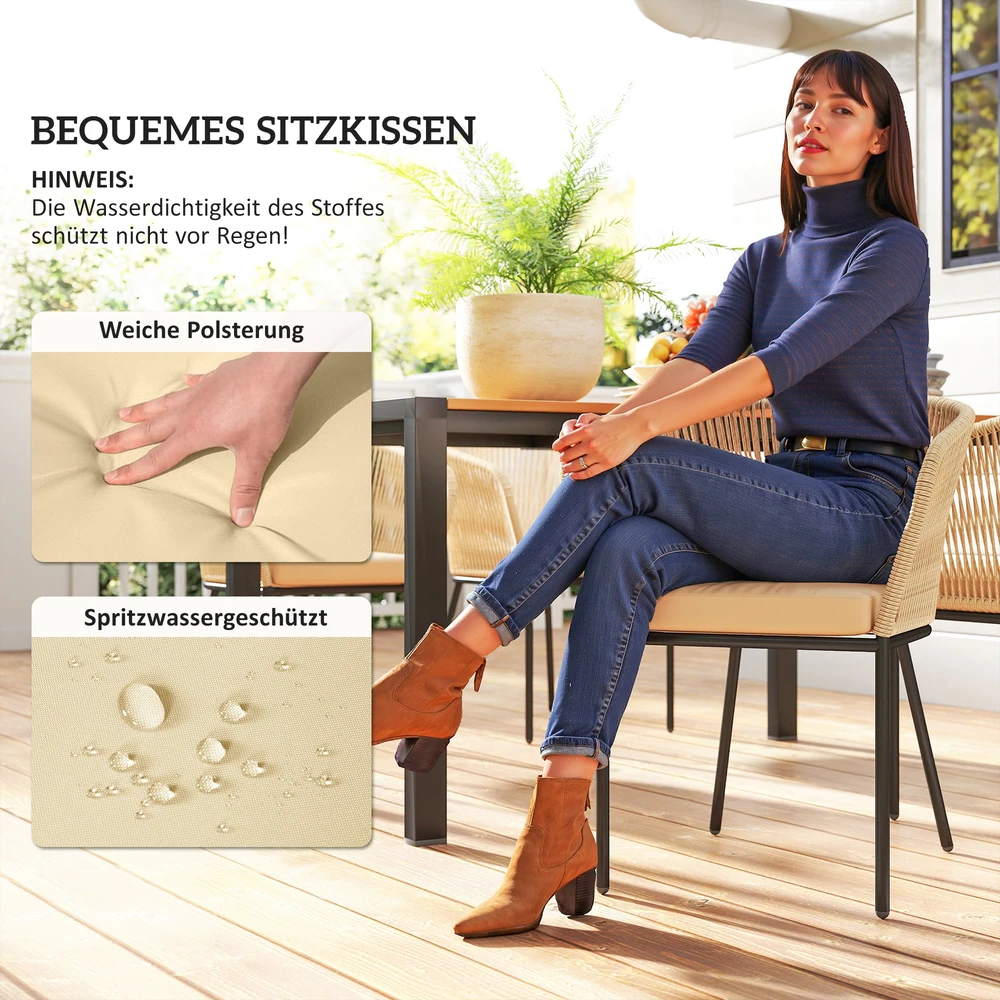 Lauko baldų komplektas Aosom 5 dalių sodo baldų komplektas, 4 kėdės, 1 stalas, PE rotangas, plieno rėmas, plaunami pagalvių užvalkalai, khaki