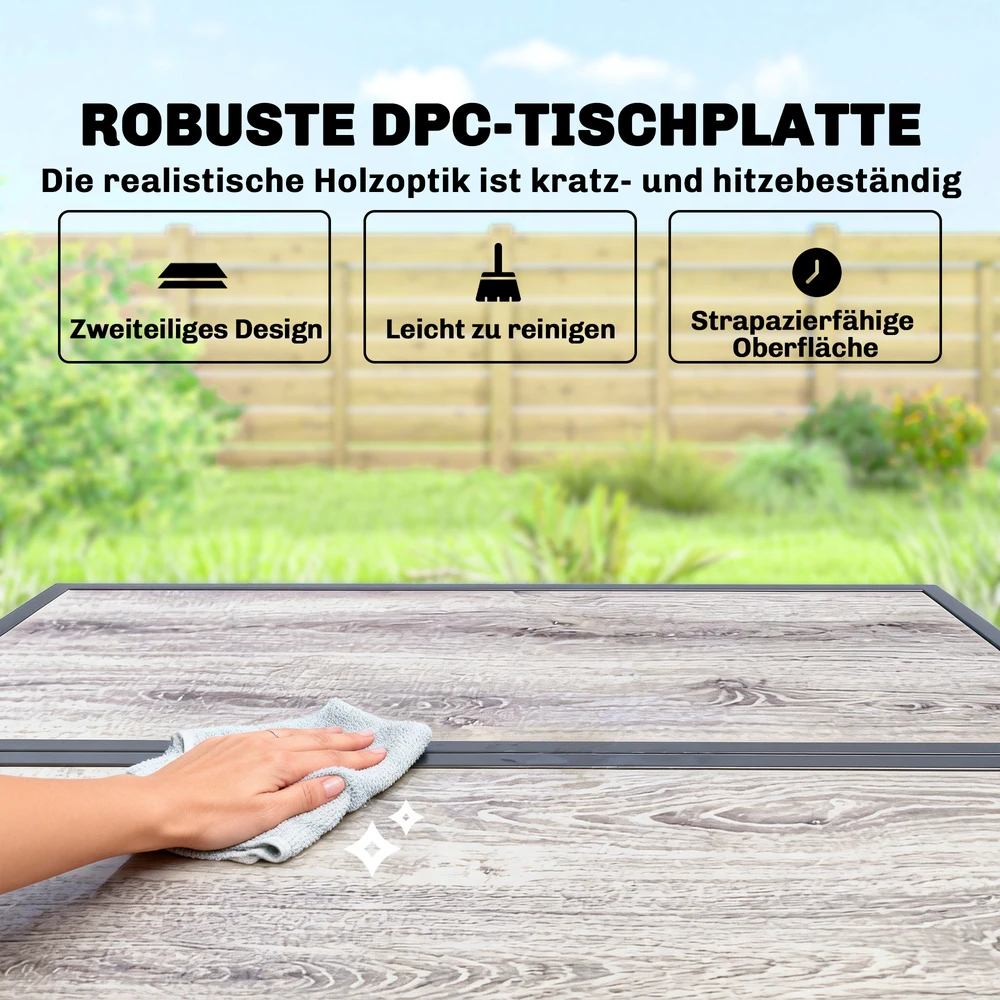 Lauko baldų komplektas Aosom 5 dalių sodo baldų komplektas, pilkas, su stalu ir 4 kėdėmis, DPC stalviršis, pagalvėlės