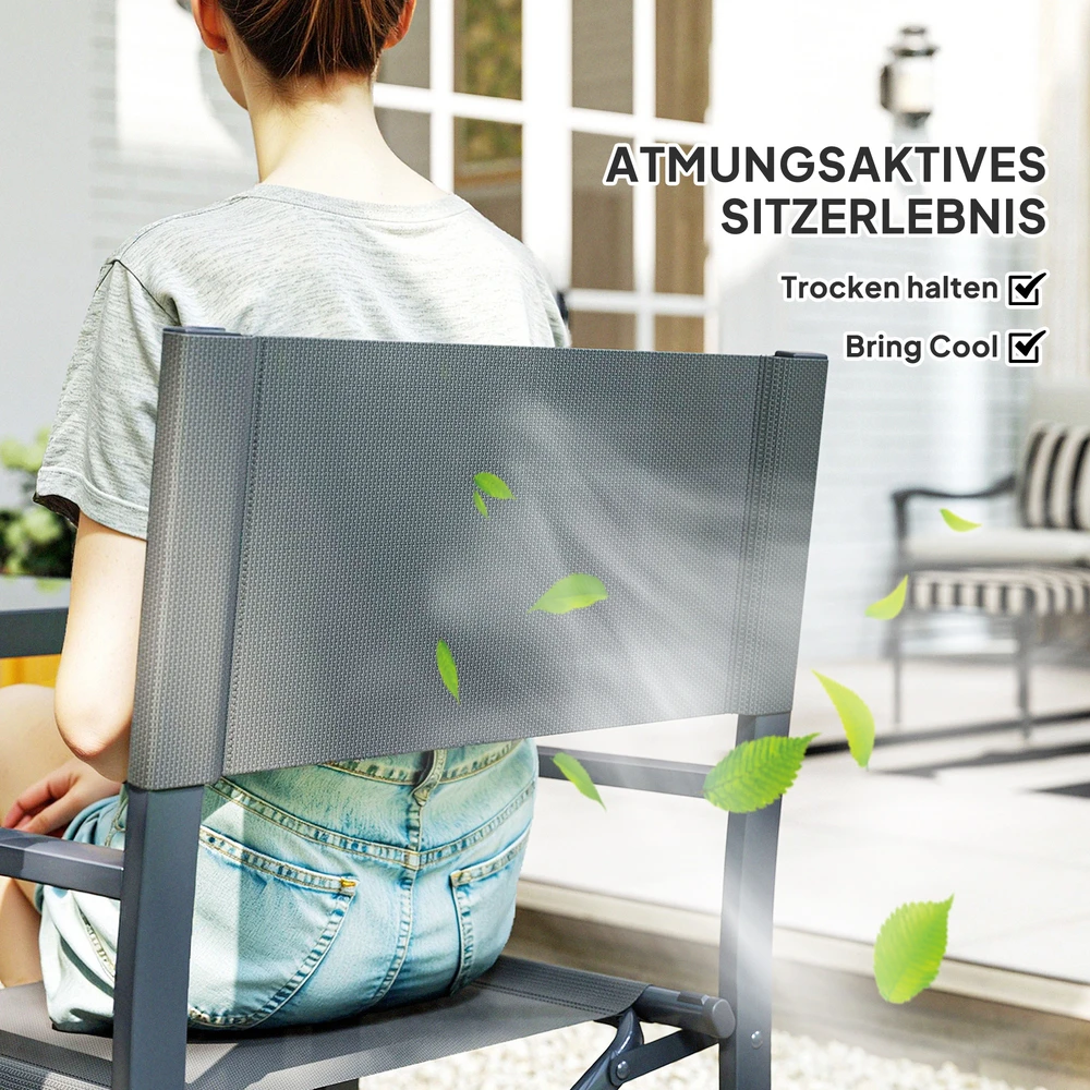 Lauko baldų komplektas Aosom 5 dalių sodo valgomojo komplektas, pilkas, plienas, stiklinis stalas, 4 vietoms