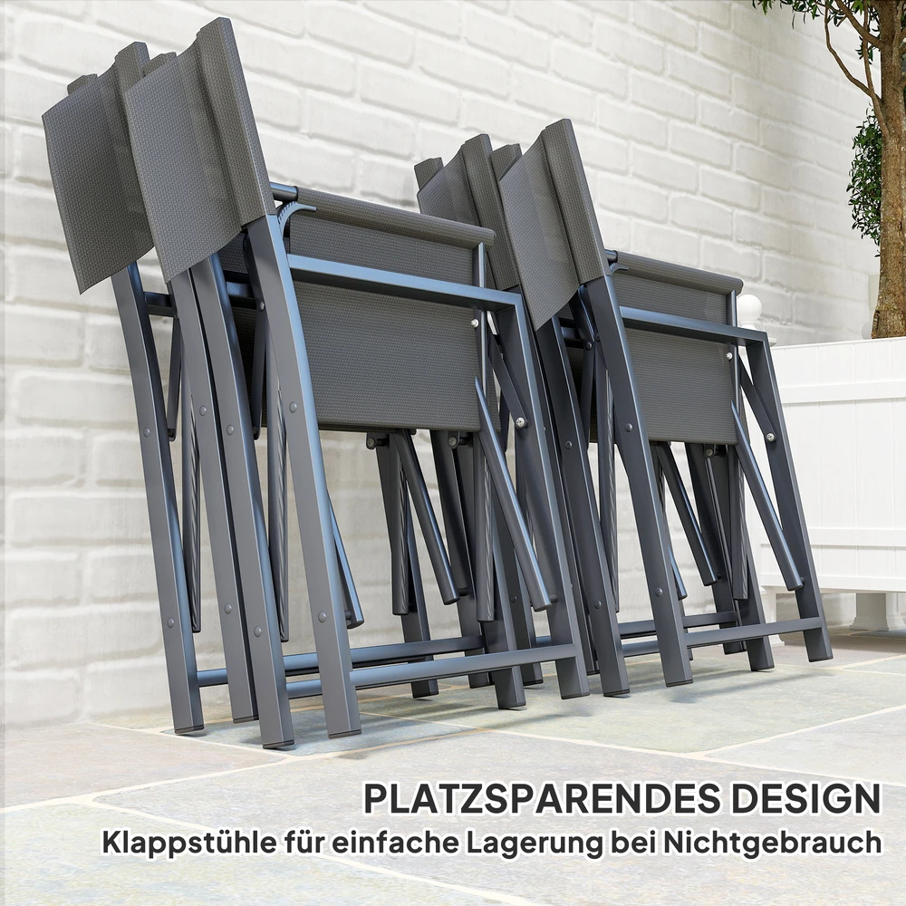 Lauko baldų komplektas Aosom 5 dalių sodo valgomojo komplektas, pilkas, plienas, stiklinis stalas, 4 vietoms