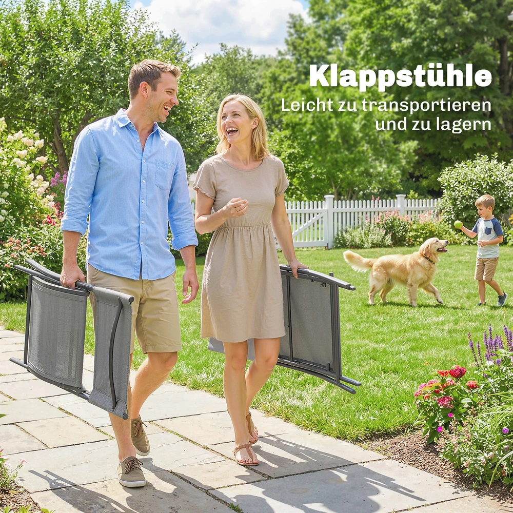 Lauko baldų komplektas Aosom 5 dalių sulankstomas sodo valgomojo komplektas, pilkas, su stalu ir 4 kėdėmis