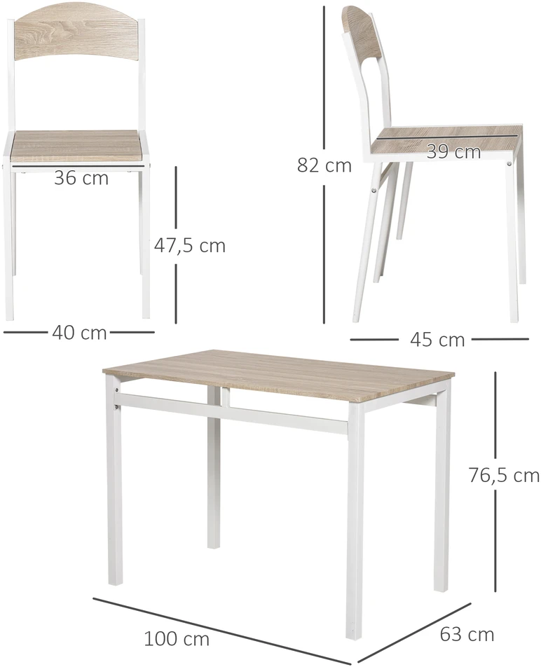 Aosom 5 dalių valgomojo komplektas, valgomojo stalas su 4 kėdėmis, šviesiai pilka ir balta, 100 x 63 x 76,5 cm