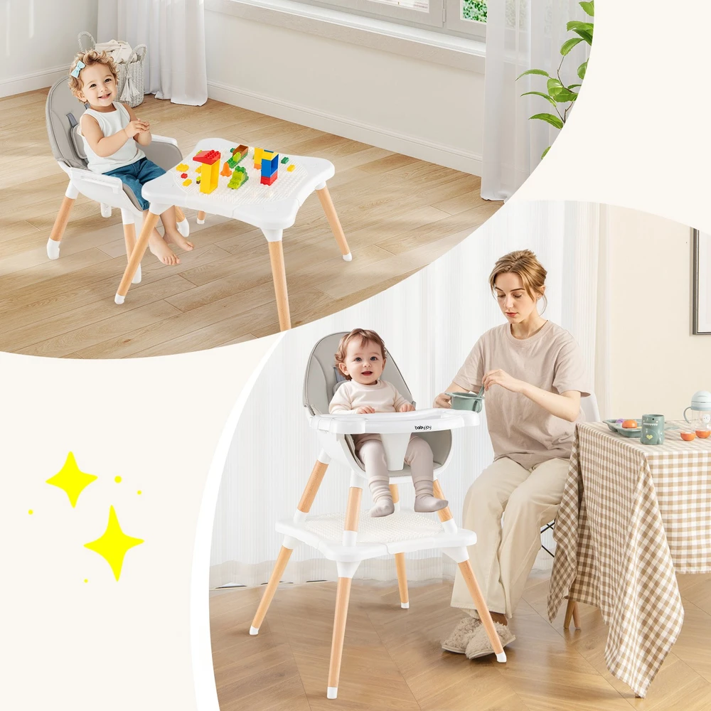 Koduva 5-in-1 vaikiška medinė aukšta kėdė, pilka