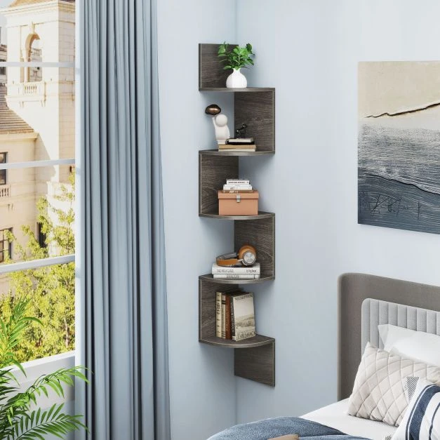Promotion 5 lentynų kampinė lentyna prancūziško ąžuolo spalvos