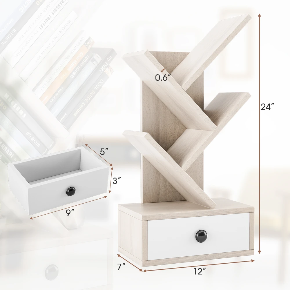 Promotion 5 lentynų medinė knygų spinta su stalčiumi smėlio spalvos