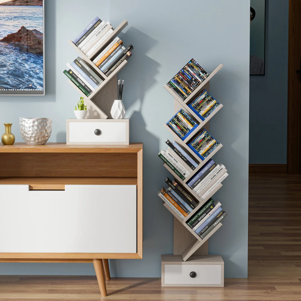Promotion 5 lentynų medinė knygų spinta su stalčiumi smėlio spalvos