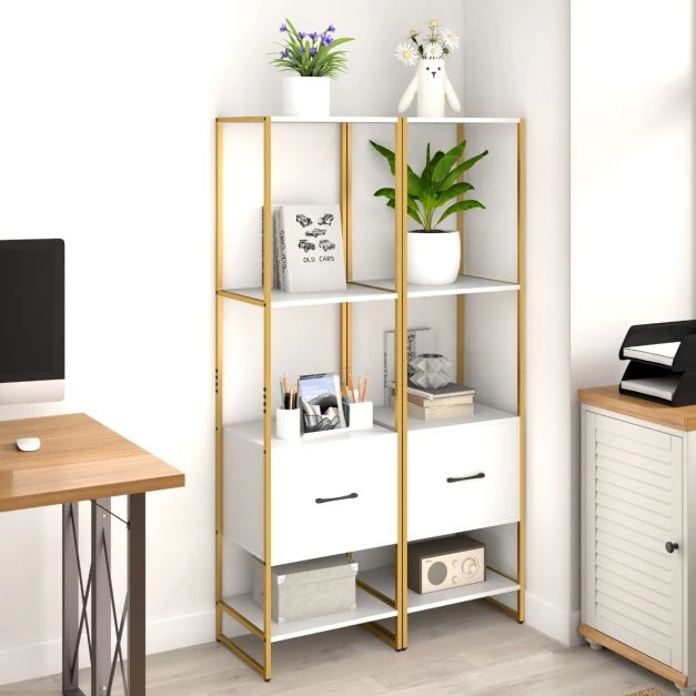 Promotion 5 lentynų siauras knygų spintelės su stalčiumi, Balta