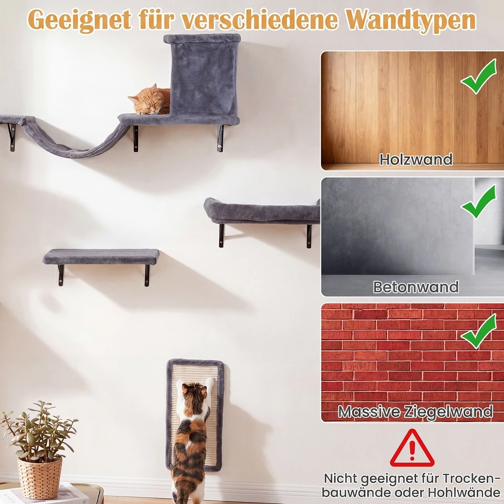 Promotion 5 viename sieninė kačių draskyklė su nameliu ir tilteliu, pilka