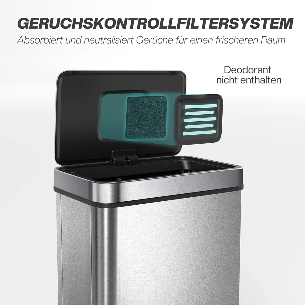 Aosom 50 l sensorinė šiukšliadėžė, automatinis dangtis, nerūdijantis plienas, sidabrinė