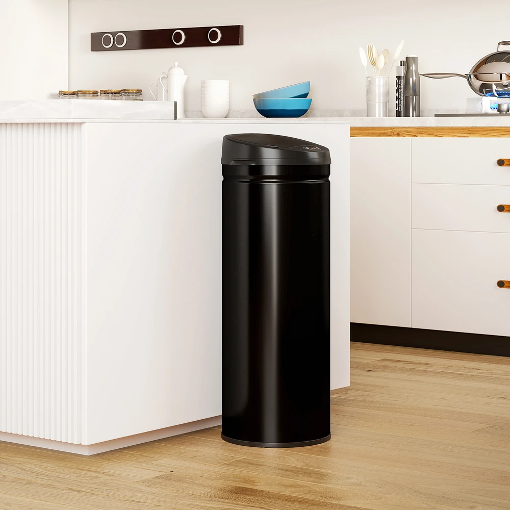 Aosom 50 l sensorinė šiukšliadėžė su soft-close funkcija, juoda, nerūdijančio plieno