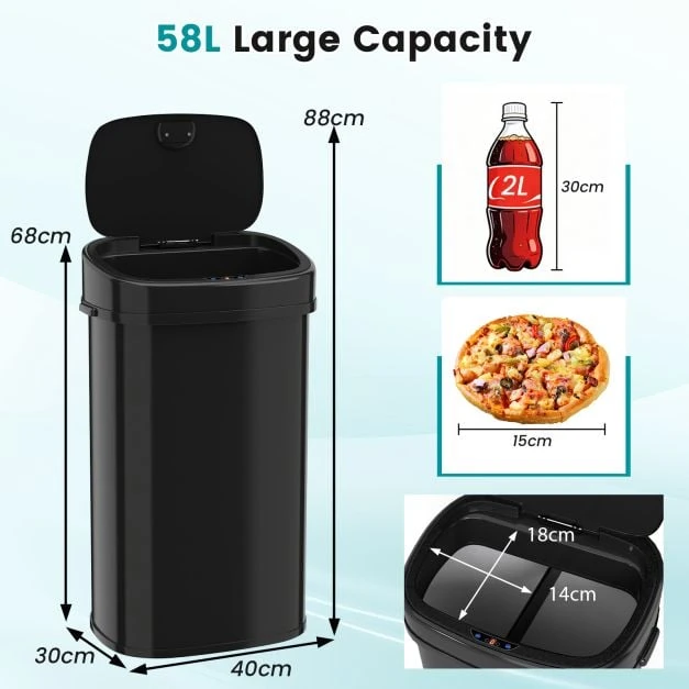 Promotion 58L Automatinė Atliekų Dėžė su Jutikliu ir Dviem Skyreliais