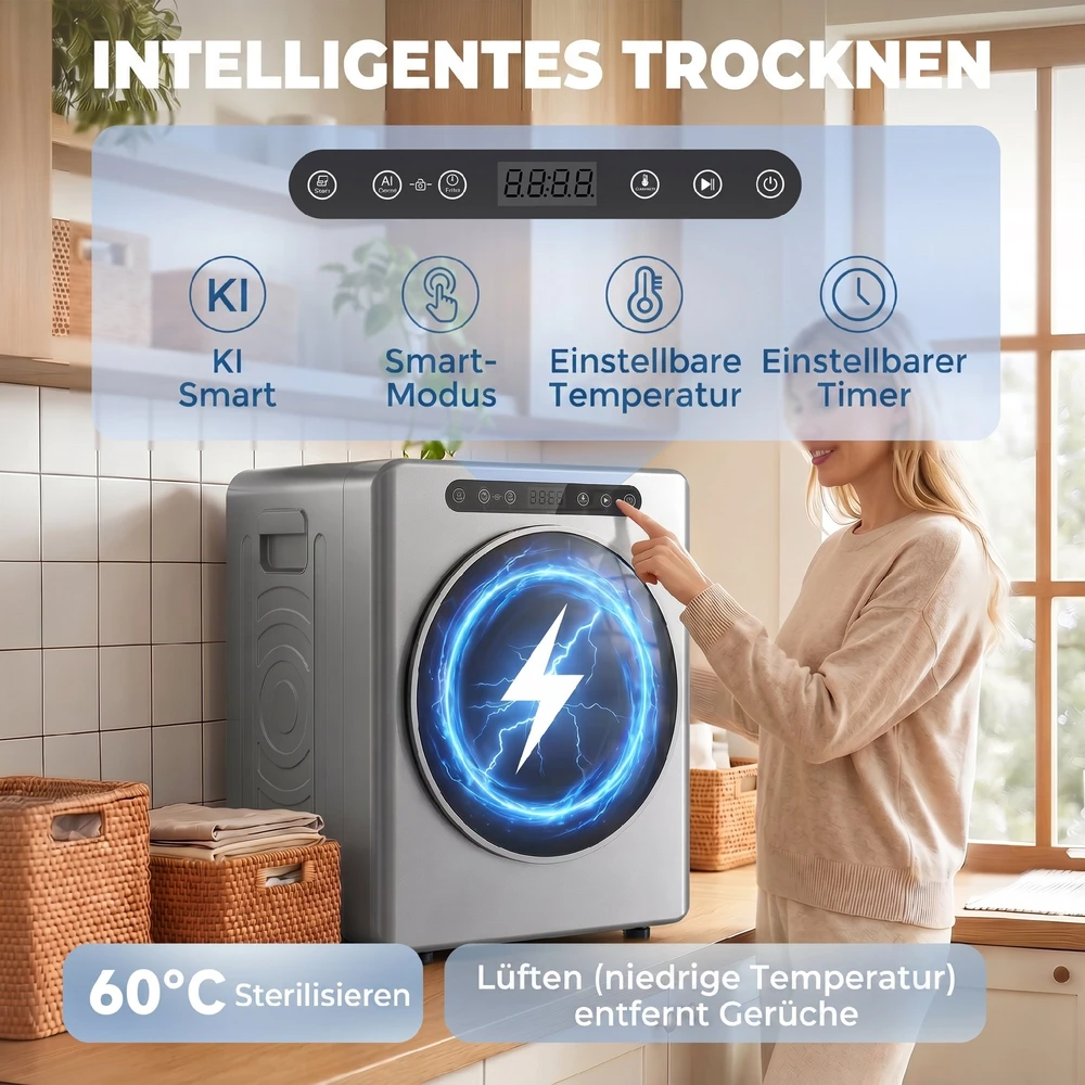 Aosom 5kg ventiliacinė skalbinių džiovyklė, 1000 W, sidabrinė