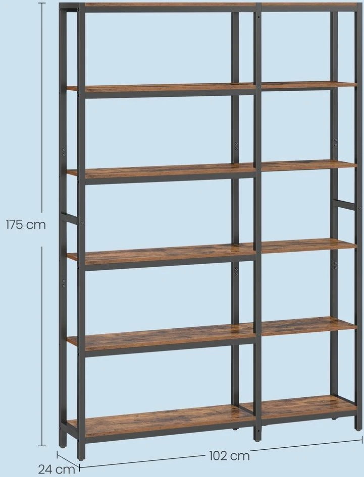 Songmics 6 aukštų knygų lentyna, kampinė kopėčių tipo, ruda-juoda, 24 x 102 x 175,2 cm