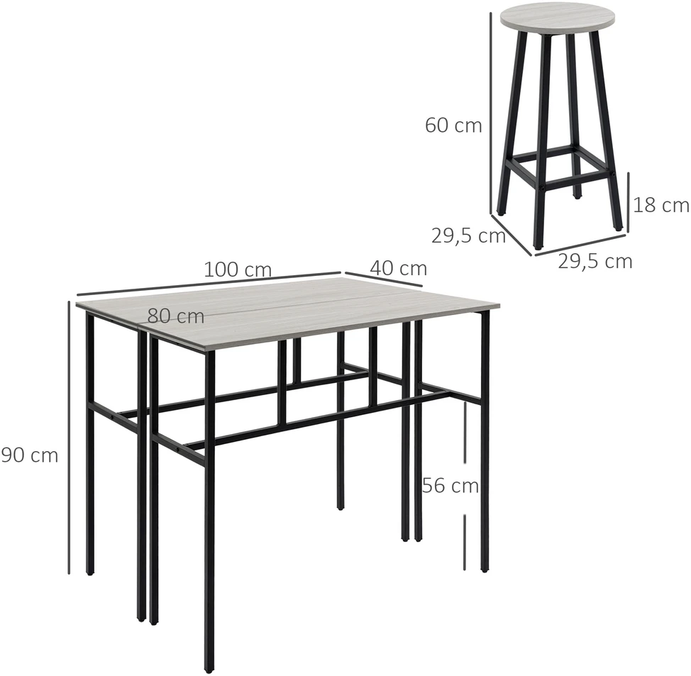 Aosom 6 dalių baro stalo komplektas industrinio stiliaus, pilka + juoda