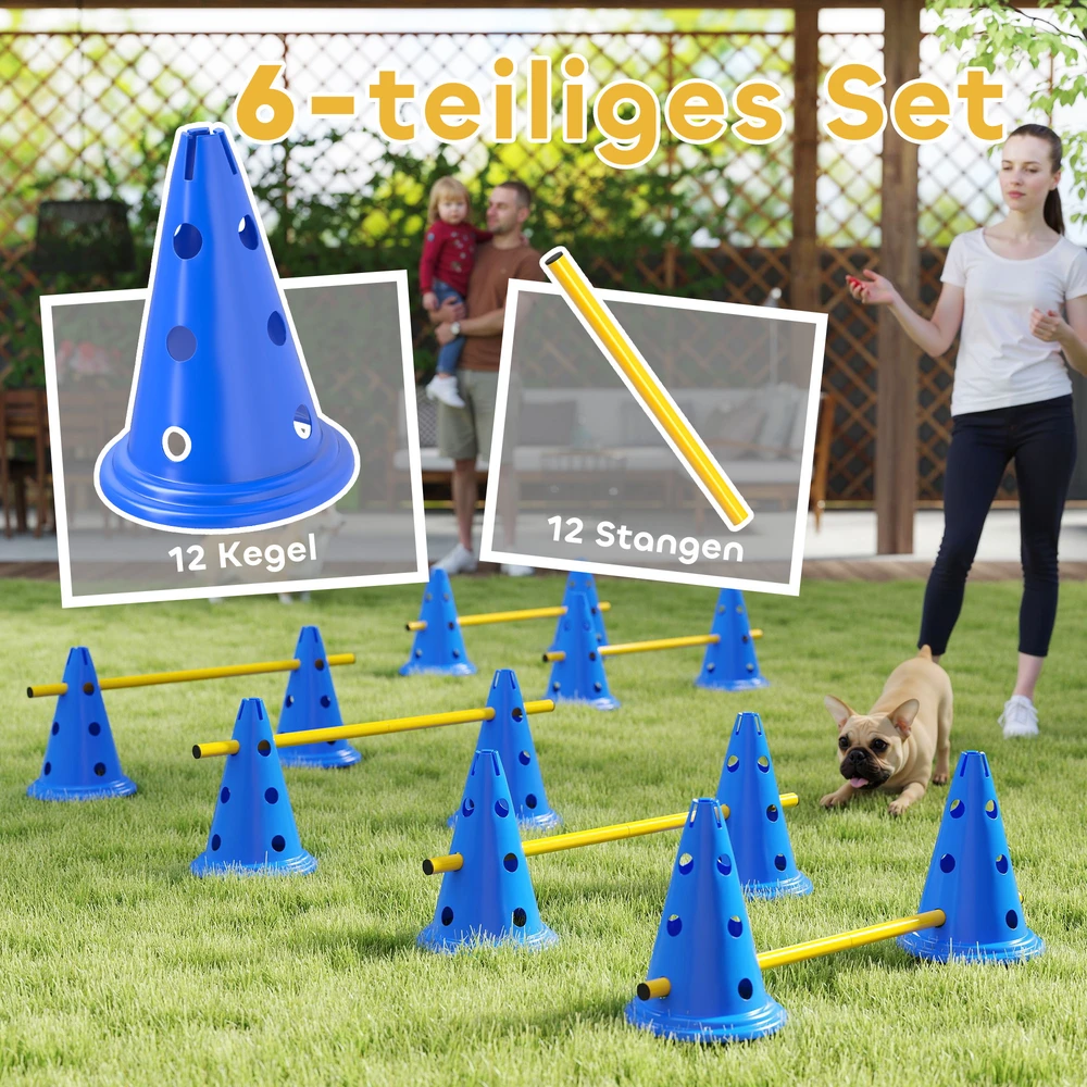 Aosom 6 dalių šunų agility kliūčių rinkinys, mėlyna / geltona, plastikas, 80 x 22,5 x 30 cm