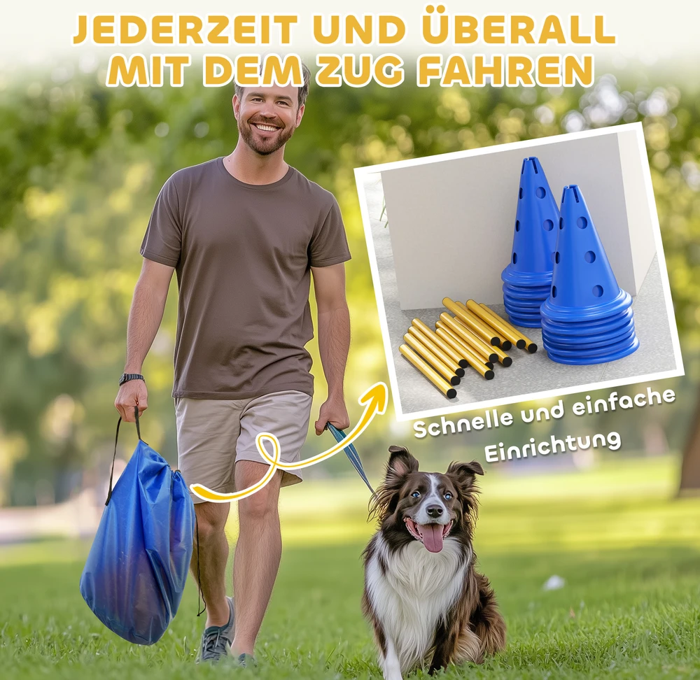 Aosom 6 dalių šunų agility kliūčių rinkinys, mėlyna / geltona, plastikas, 80 x 22,5 x 30 cm