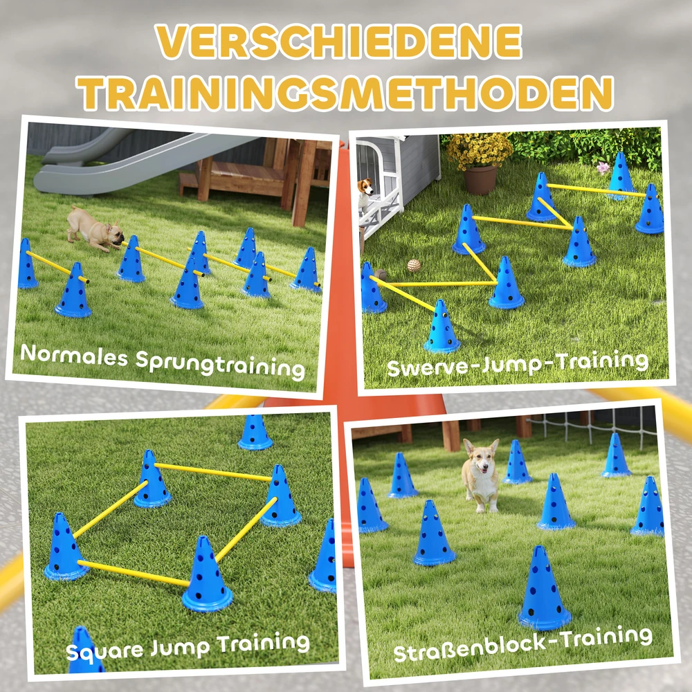 Aosom 6 dalių šunų agility kliūčių rinkinys, mėlyna / geltona, plastikas, 80 x 22,5 x 30 cm