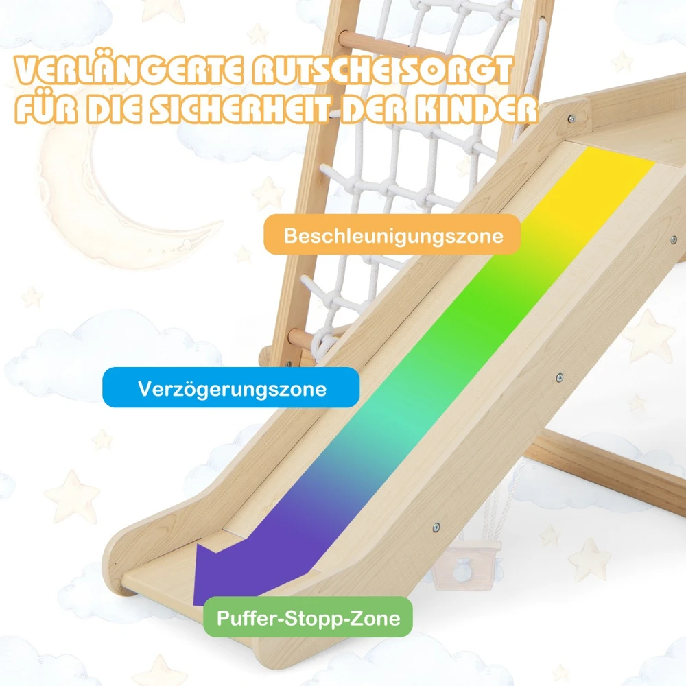 Promotion 6-in-1 medinis vidaus laipiojimo aikštelė su beždžionių skersiniais, natūrali