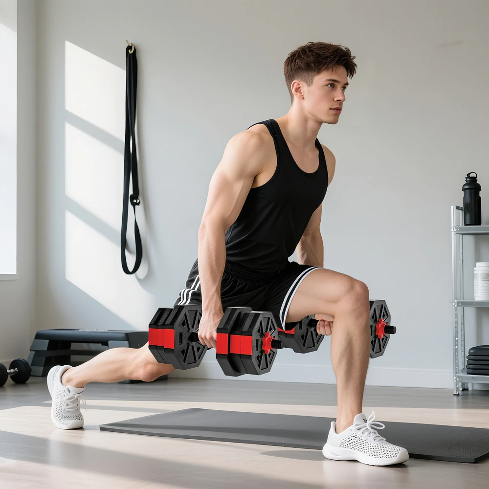Aosom 6-in-1 reguliuojamas hantelių rinkinys, raudona, 20 kg