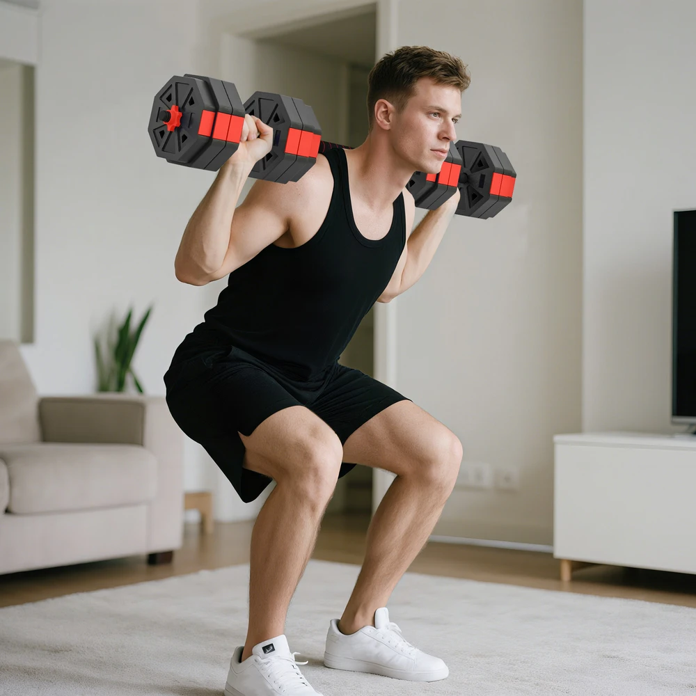 Virdulys Aosom 6-in-1 reguliuojamų hantelių rinkinys, 25 kg, raudonas