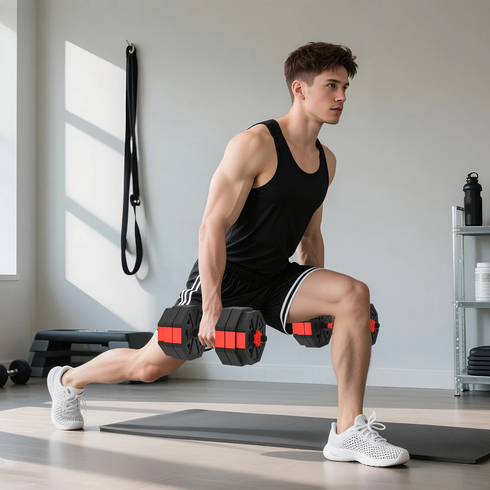 Virdulys Aosom 6-in-1 reguliuojamų hantelių rinkinys, 25 kg, raudonas