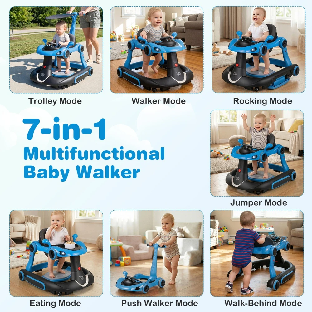 Promotion 6-in-1 Vaikų Vaikštynė su Stogeliu Mėlyna