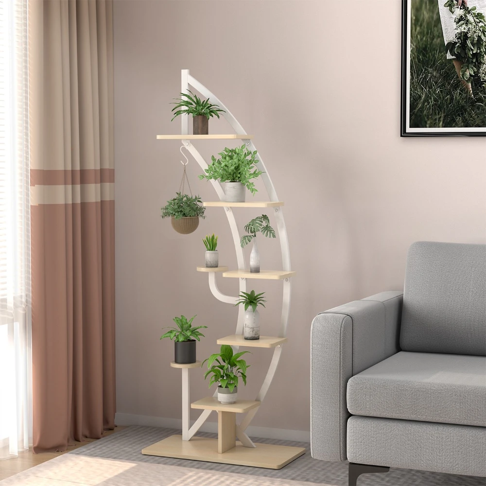 Promotion 6 Pakopų Metalinis Augalų Stovas su 9 Vazonais Baltas