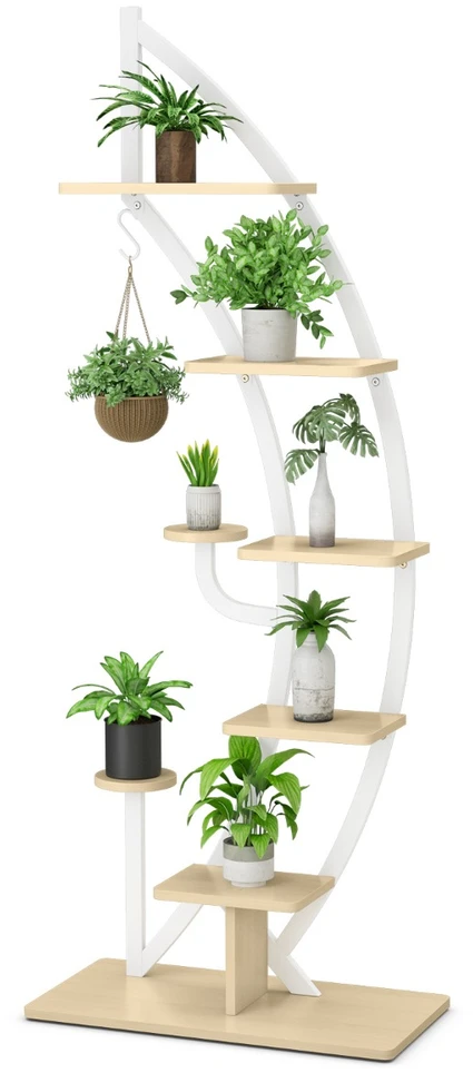 Promotion 6 Pakopų Metalinis Augalų Stovas su 9 Vazonais Baltas