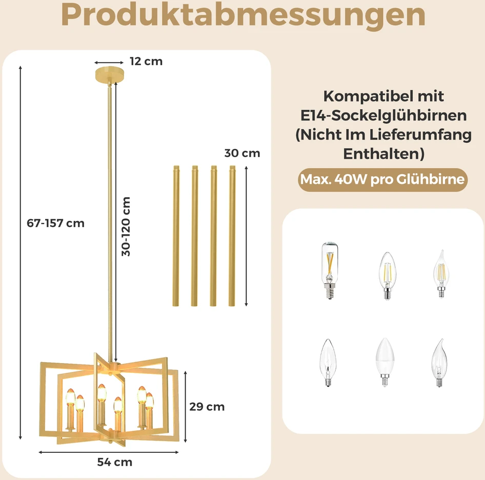 Pakabinamas šviestuvas Promotion 6 šviesų pramoninio stiliaus šviestuvas, reguliuojamas aukštis, auksinis