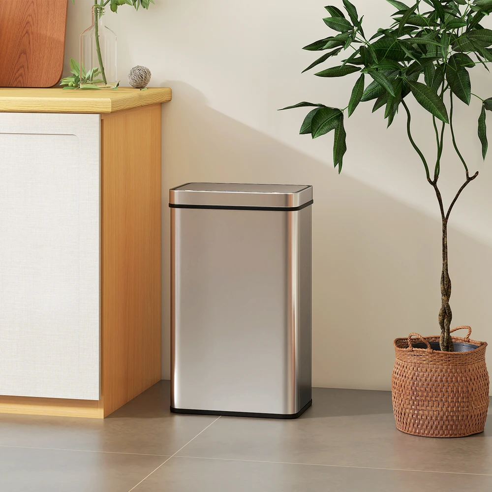 Aosom 60 l sensorinis šiukšlių dėžė, automatinis dangtis, nerūdijantis plienas, sidabrinė