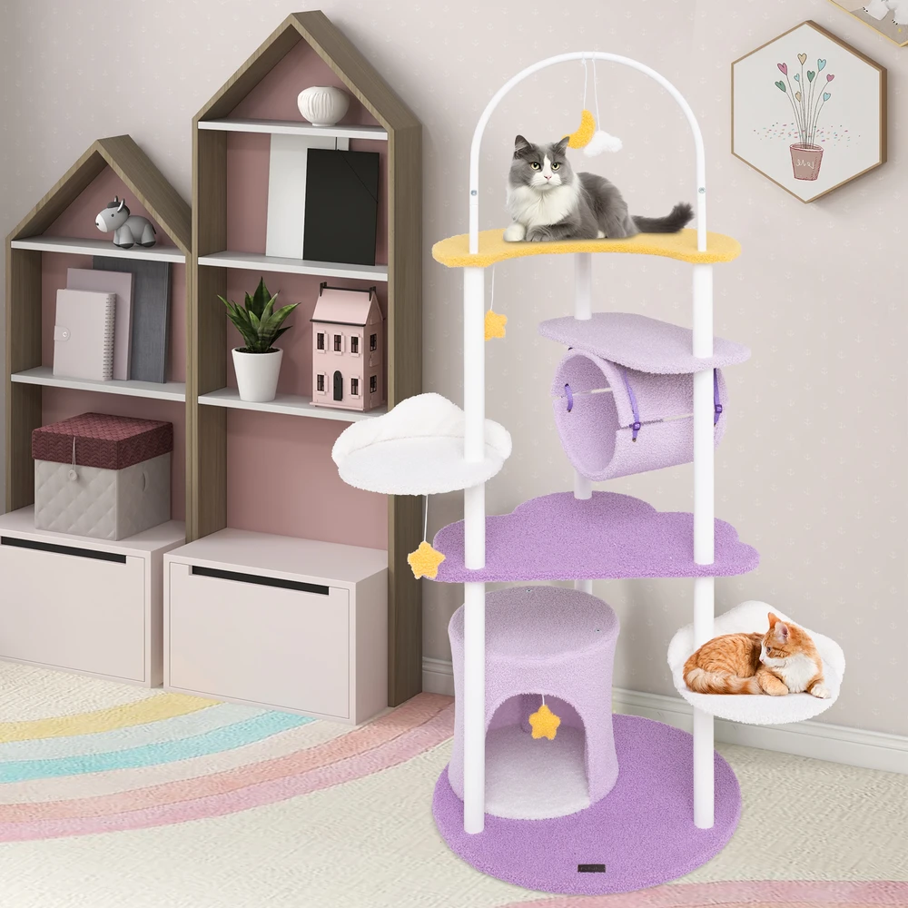 Promotion 62 colių didelis katės bokštas su metaliniu rėmu, violetinis