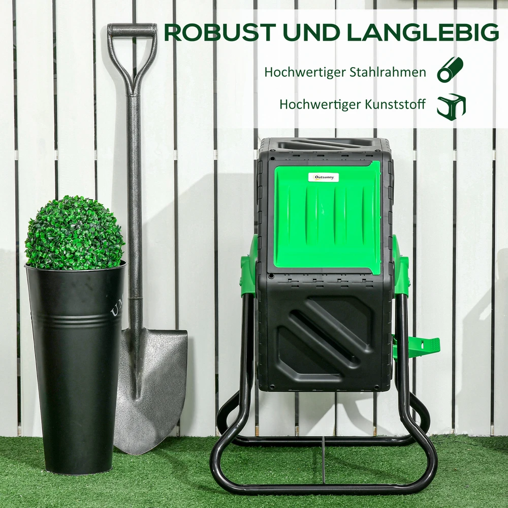 Aosom 65 l kompostavimo dėžė, sukama, kompaktiška, 24 ventiliacijos angos, plienas, plastikas, žalia + juoda