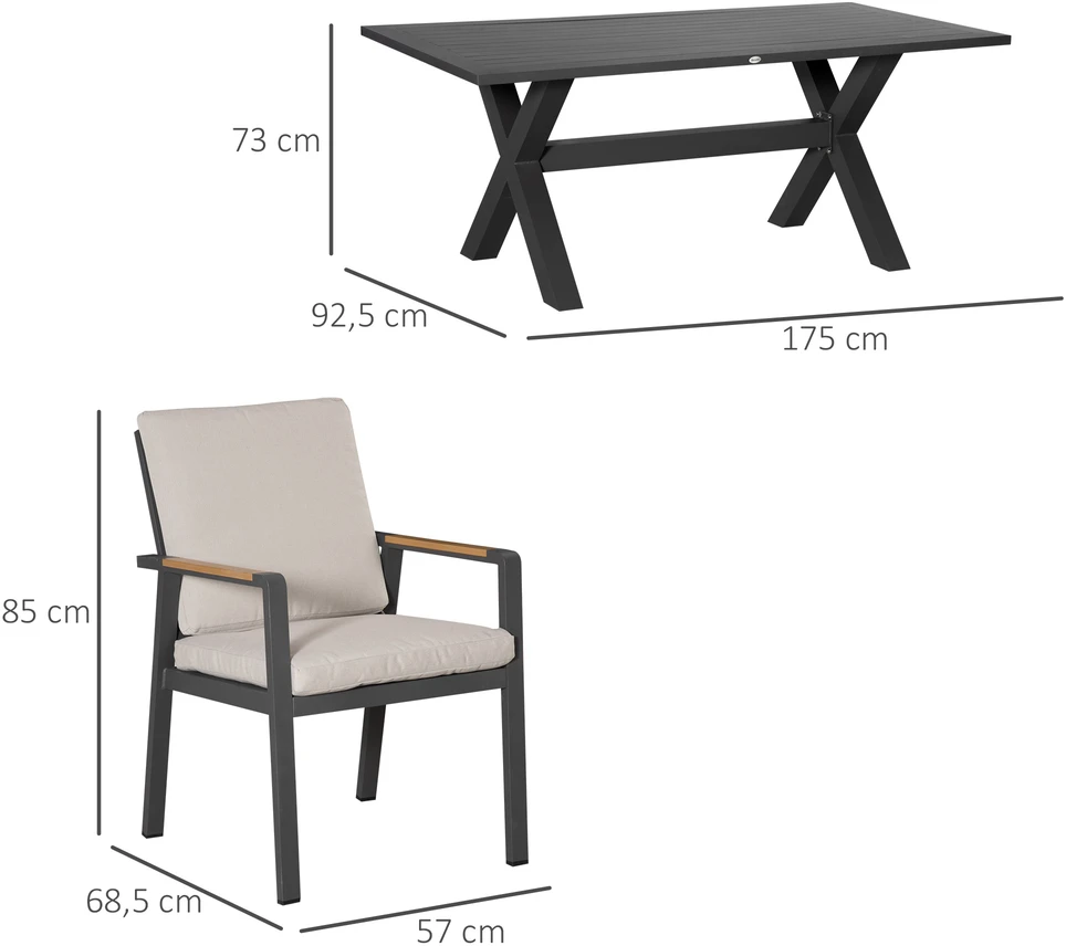 Lauko baldų komplektas Aosom 7 dalių sodo valgomojo komplektas 6 asmenims, pilkas, 175 x 92 x 73 cm