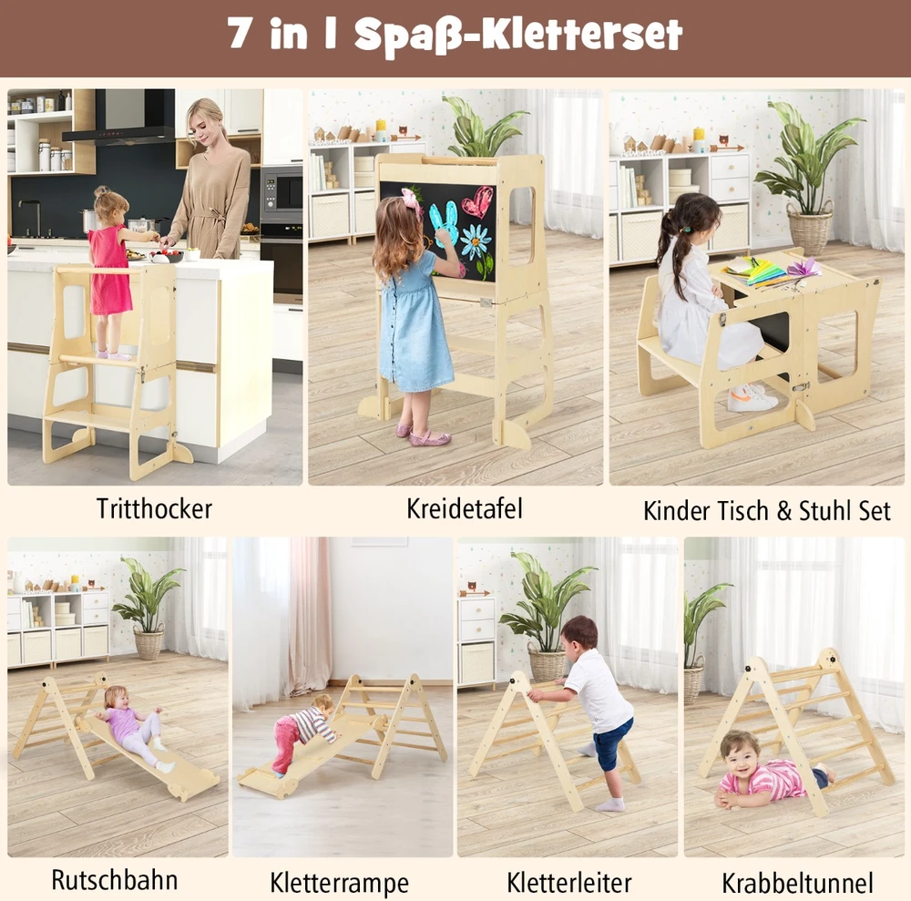Promotion 7-in-1 vaikų laipiojimo žaidimas su stalu ir kėdėmis